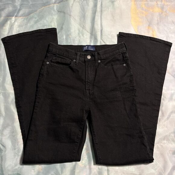 Gap Women's Black Denim Jeans size 6 Tall Long flare jeans 70s Flare Bellbottoms - Picture 7 of 8
